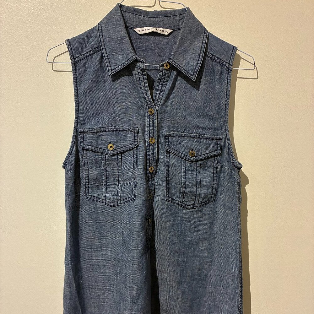 Trina Turk Women's Adrina Crosshatch Denim Sleeveless Top - Women's S